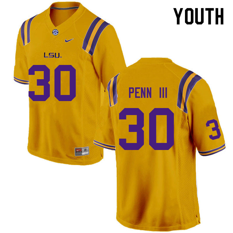 Youth #30 Greg Penn III LSU Tigers College Football Jerseys Sale-Gold - Click Image to Close